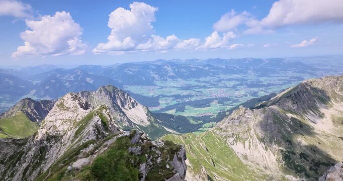 Panoramic Alpine landscape from Nebelhorn near Oberstdorf
