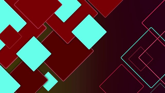 Abstract geometric background with overlapping squares on a dark gradient animation