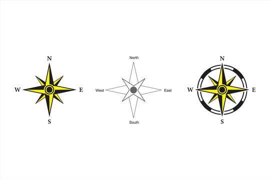 color and black and white Compass icon clipart and line art, Compass icon. Navigation wind rose sign. Direction vector set. Compass symbol on white background isolated. vector symbols, Compass icons, 