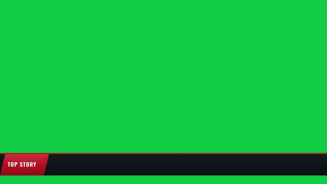 Top story news lower third banner graphic overlay on green screen background, broadcast template