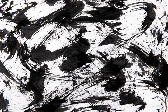 Abstract Black and White Swirling Ink Brush Stroke Background