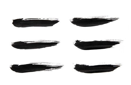 Black Ink Brush Strokes Elements Set isolated on white background