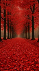 Fototapeta premium Vibrant red autumn pathway mobile wallpaper