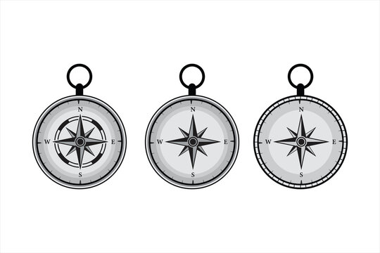 color and black and white Compass icon clipart and line art, Compass icon. Navigation wind rose sign. Direction vector set. Compass symbol on white background isolated. vector symbols, Compass icons, 