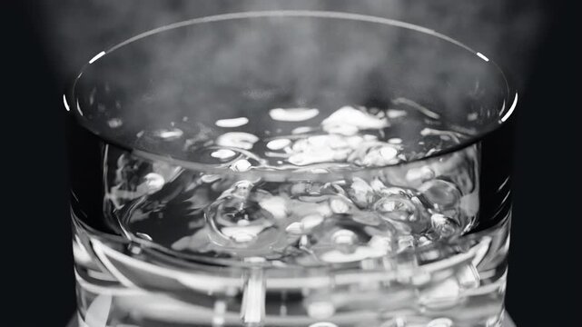 Boiling water in a clear glass. Looped animation