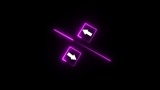 A glowing blue icon with an up arrow and a down arrow separated by a horizontal line, set against a black background.