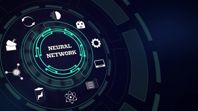 Mapping interconnected deep learning nodes on a futuristic neural network HUD display with glowing cyan vectors