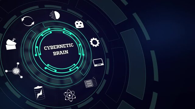 Sleek cyber interface overlay template illustrating complex artificial mind processing on a cybernetic brain design