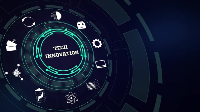 Showcasing disruptive technological breakthroughs using a modern tech innovation dashboard template with glowing frames