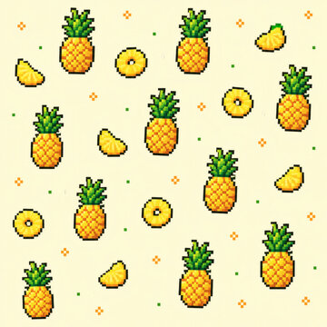 Seamless pixel art pattern of pineapples on a light background