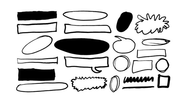 Hand drawn circles squares rectangles ovals underlines bubbles borders outlines Hand Drawn illustration with alpha transparent background