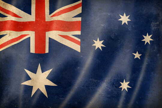 Old vintage flag of Australia, worn and stained