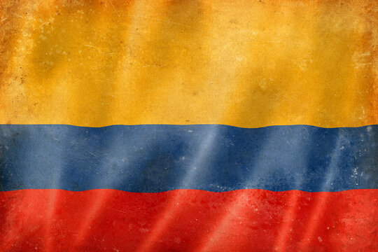 Old vintage flag of Colombia, worn and stained