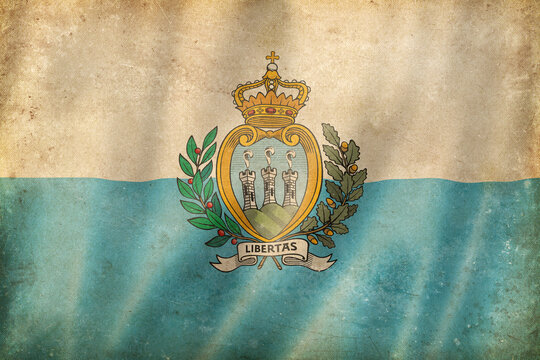 Old vintage flag of San Marino, worn and stained