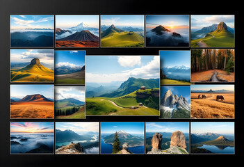 Fototapeta premium Nature and landscape photography collage diverse mountain views scenic vistas and outdoor adventure concepts