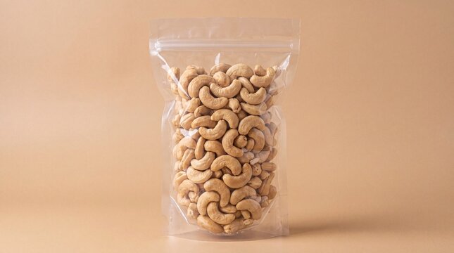 A bag of cashews is sitting on a table