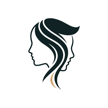 Unisex hair salon logo with man and woman profile silhouette vector illustration
