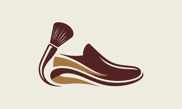 Shoe shine logo template featuring stylized shoe and brush vector illustration