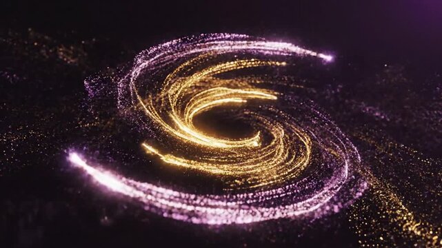 Celestial Swirl: A mesmerizing spiral of glowing particles, in hues of gold and pink, creates a cosmic dance against a dark, ethereal background.