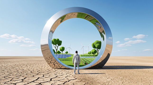 Portail circulaire reliant d&eacute;sert aride et paysage agricole durable