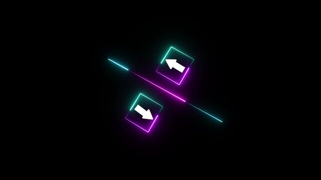 A glowing blue icon with an up arrow and a down arrow separated by a horizontal line, set against a black background.