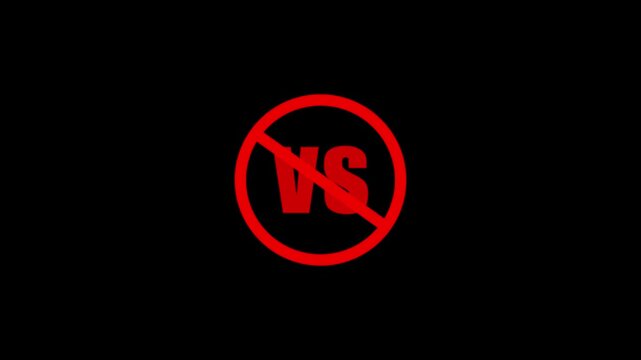 Versus sign illustrated with a bright red circle and a bold diagonal slash crossing through the letters against a deep black background representing a concept of non-competition or zero comparison.