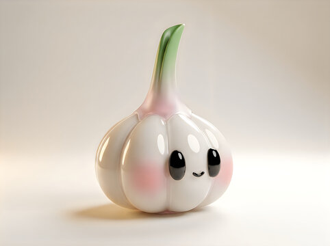 Cute garlic character with a happy smiling face and glossy finish