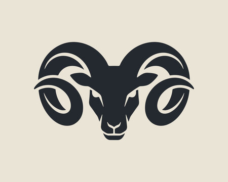 Minimalist ram head logo design, stylized mountain sheep mascot icon
