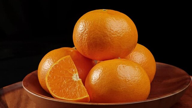 Fresh orange on black background.
