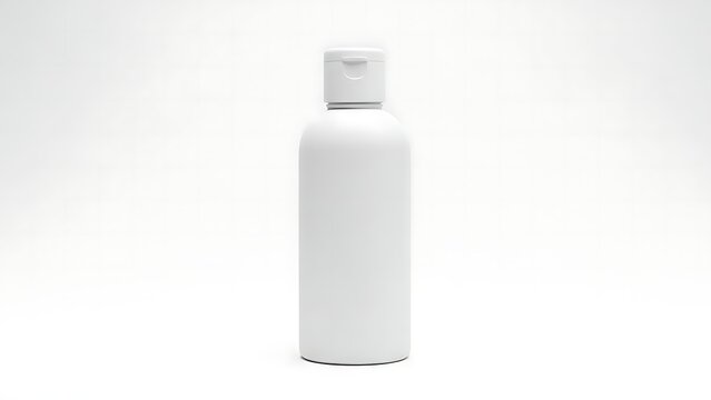 A white plastic bottle on a white background