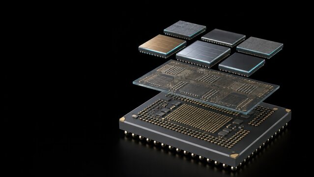 Exploded view of semiconductor packaging with microchips