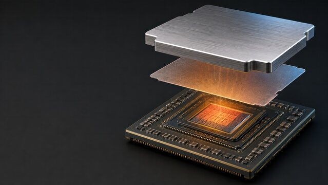 Exploded view of processor cooling with heat spreader