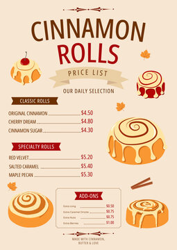 Cinnamon Roll Bakery Price List Template with Food Illustrations