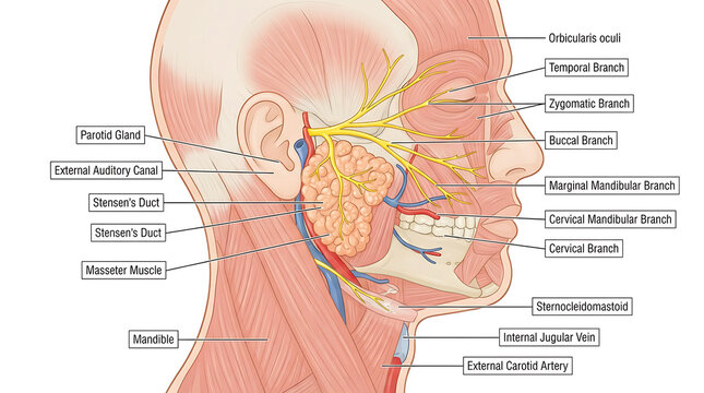 Detailed anatomical of facial nerves and muscles