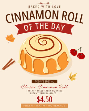 Cinnamon Roll of the Day Instagram Post Template with Food Illustration
