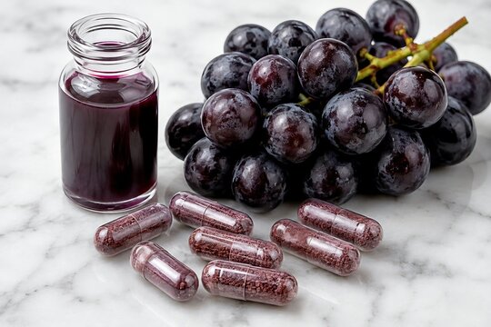 Grape Extract Supplement Capsules with Fresh Dark Grapes