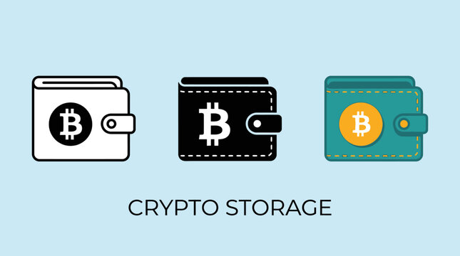 Three Bitcoin wallets in white, black, and teal colors symbolizing cryptocurrency storage, digital finance, and secure blockchain transactions.