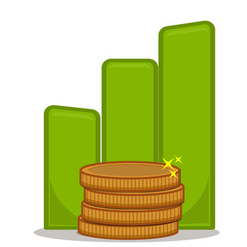 Financial Growth Concept with Gold Coin Stack and Green Bar Graph