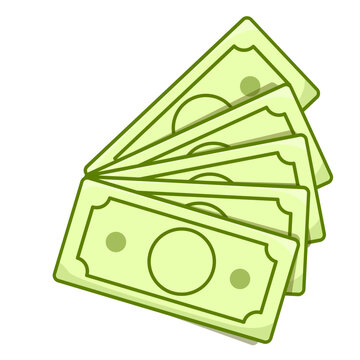 Fan of Green Paper Money Bills Cartoon Vector Illustration