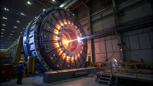 Colossal particle accelerator ring glowing with energy