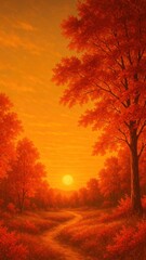 Fototapeta premium Vibrant autumn sunset landscape mobile wallpaper