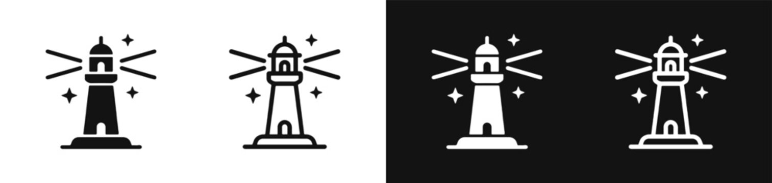 Set of lighthouse navigation safety icons