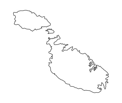 Vector map of Malta, a country in Southern Europe. Detailed black contour, isolated on white background.