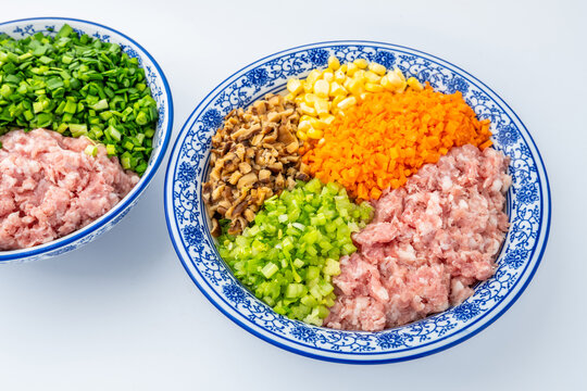 Colorful Pork, Vegetable, and Mushroom Dumpling Filling