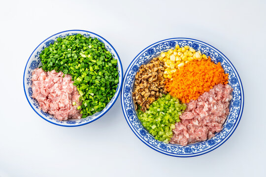 Colorful Pork, Vegetable, and Mushroom Dumpling Filling