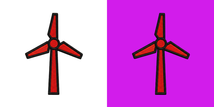 Embroidered red wind turbine patch icon graphic set
