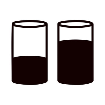 Two drinking glasses with liquid levels graphic icon vector illustration design, beverage