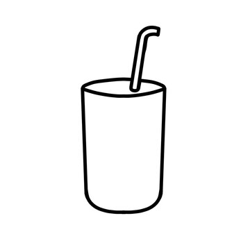Simple drinking glass with straw line art vector illustration isolated on white background, tumbler icon outline doodle.