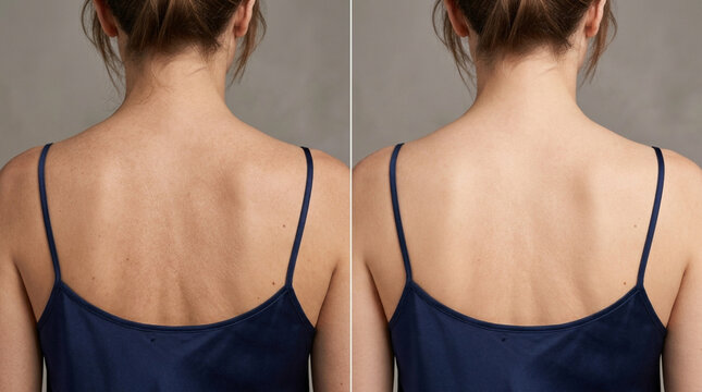 Before and After: Woman's Back Skin Texture Improvement Comparison
