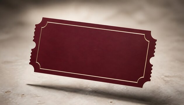 Empty dark red ticket with gold border frame for luxurious event invitations.